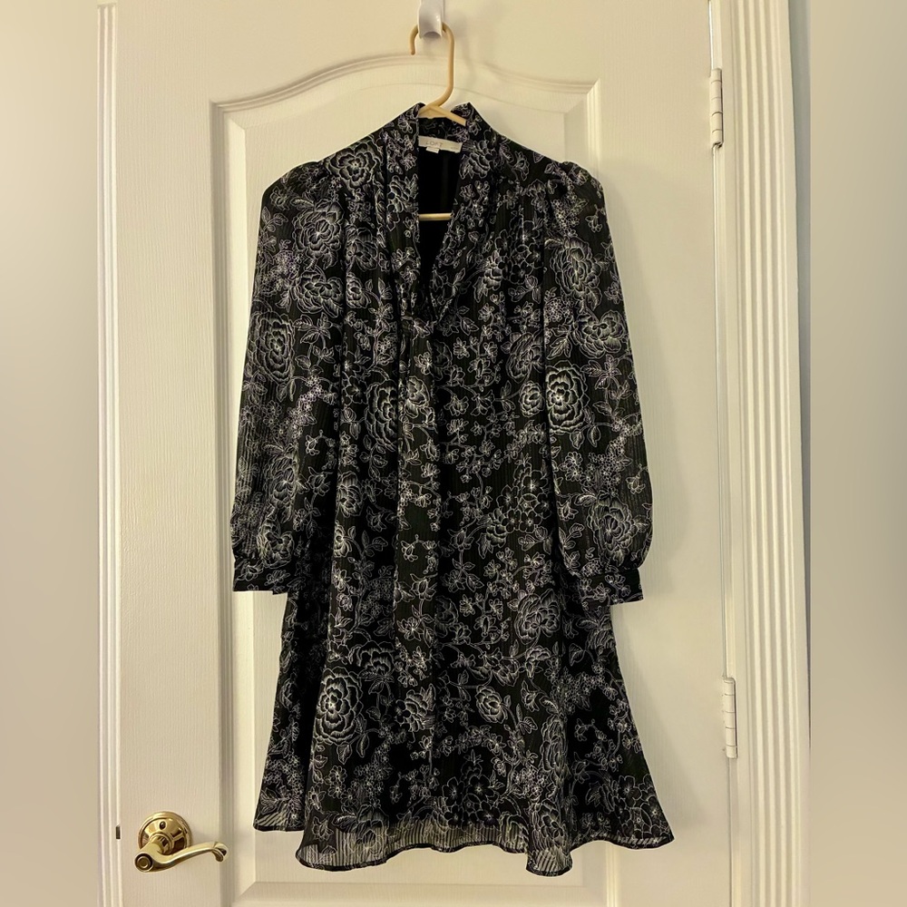 LOFT Black and White Floral Dress XXSP